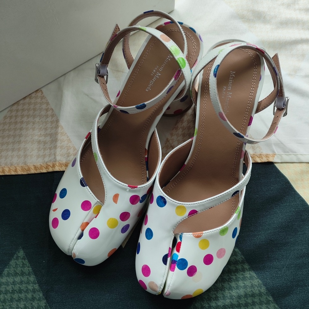 Maison Martin Margiela White Polka Dot Tabi Flats with Multicolor Dots